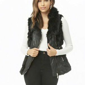 Faux Leather And Fur Vest, L